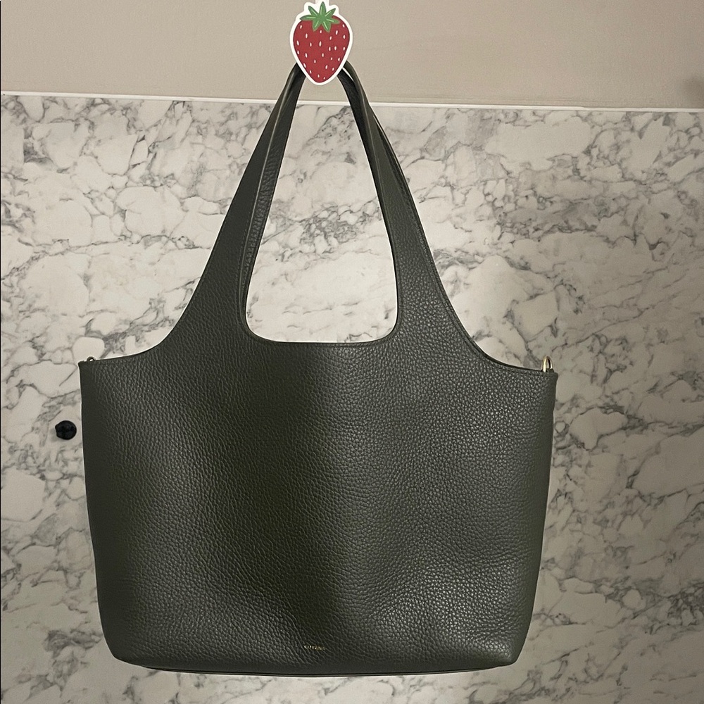 Elegant Forest Green Cuyana Leather Tote Bag